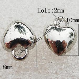Jewelry findings, CCB Plastic Pendants Platina Plated, Heart 10x8mm Hole:2mm, Sold by Bag