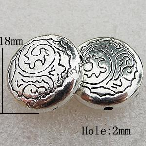 Jewelry findings, CCB Plastic Beads Antique Silver, Flat Round 18mm Hole:2mm, Sold by Bag