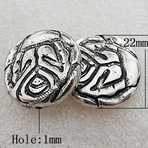 Jewelry findings, CCB Plastic Beads Antique Silver, Flat Round 22mm Hole:1mm, Sold by Bag