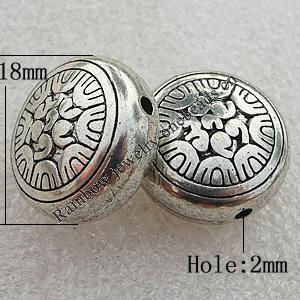 Jewelry findings, CCB Plastic Beads Antique Silver, Flat Round 18mm Hole:2mm, Sold by Bag