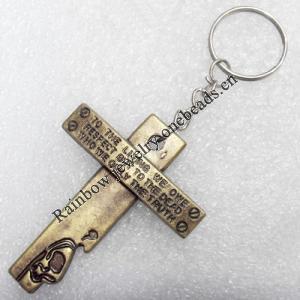 Plastic Key Chain, Cross:44x56mm, Length Approx 10.5cm, Sold by Dozen