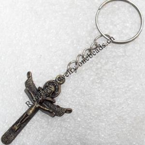 Zinc Alloy Key Chain, Cross:28x42mm, Length Approx 95mm, Sold by Dozen