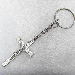 Zinc Alloy Key Chain, Cross:23x43mm, Length Approx 95mm, Sold by Dozen