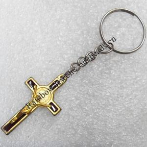 Zinc Alloy Key Chain, Cross:21x38mm, Length Approx 90mm, Sold by Dozen