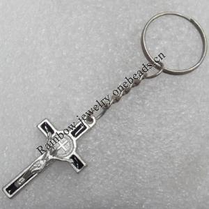 Zinc Alloy Key Chain, Cross:21x38mm, Length Approx 90mm, Sold by Dozen