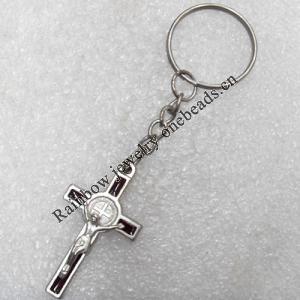 Zinc Alloy Key Chain, Cross:21x38mm, Length Approx 90mm, Sold by Dozen