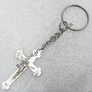 Zinc Alloy Key Chain, Cross:28x46mm, Length Approx 10cm, Sold by Dozen