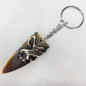 Imitate Tibetan Yak Bone Key chain，63x48mm, Sold by Dozen