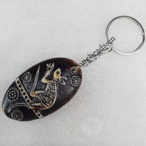 Imitate Tibetan Yak Bone Key chain，33x58mm, Sold by Dozen