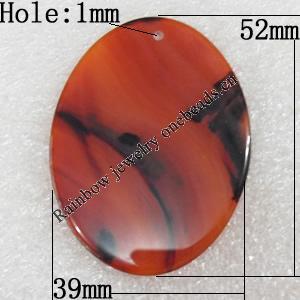Agate pendant, Flat Oval, 39x52mm, Hole:Approx 1mm, Sold by PC