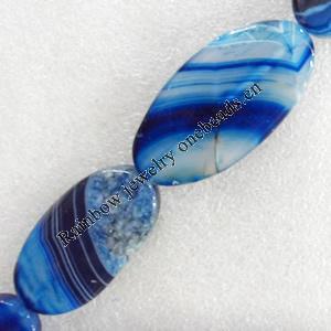 Blue Agate Beads, Flat Oval, 24x48mm, Hole:Approx 1.5mm, Sold per 15.7-inch Strand