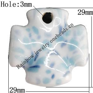 Porcelain Pendants，Cross 29x29mm Hole:3mm, Sold by Bag 