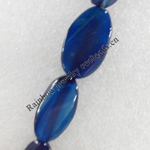 Blue Agate Beads, Twist Flat Oval, 15x30mm, Hole:Approx 1.5mm, Sold per 15.7-inch Strand