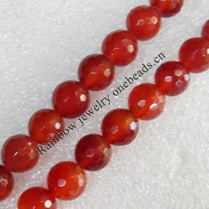 Red Agate Beads, Faceted Round, 6mm, Hole:Approx 1mm, Sold per 15.7-inch Strand