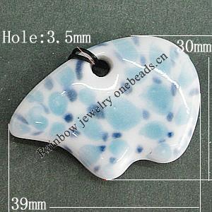 Porcelain Pendants，39x30mm Hole:3.5mm, Sold by Bag 