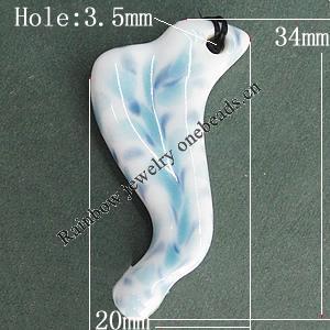 Porcelain Pendants，50x24mm Hole:3mm, Sold by Bag 