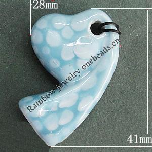 Porcelain Pendants，41x28mm Hole:4mm, Sold by Bag 