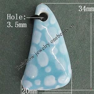 Porcelain Pendants，34x20mm Hole:3.5mm, Sold by Bag 