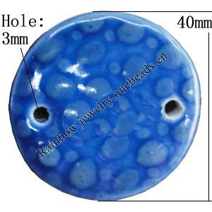 Porcelain Pendants，Flat Round 40mm Hole:3mm, Sold by Bag 