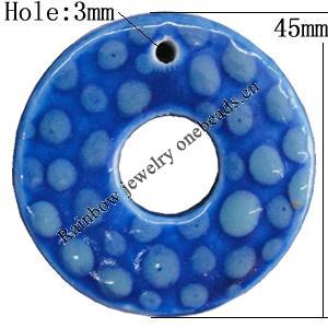 Porcelain Pendants，Flat Round 45mm Hole:3mm, Sold by Bag 
