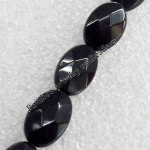 Black Agate Beads, Faceted Flat Oval, 8x11mm, Hole:Approx 1mm, Sold per 15.7-inch Strand