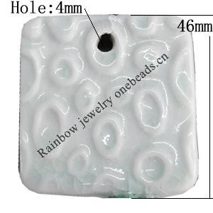 Porcelain Pendants，Square 46mm Hole:4mm, Sold by Bag 