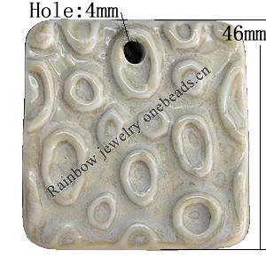 Porcelain Pendants，Square 46mm Hole:4mm, Sold by Bag 