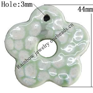 Porcelain Pendants，Flower 44mm Hole:3mm, Sold by Bag 
