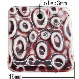 Porcelain Pendants，Square 46mm Hole:3mm, Sold by Bag 