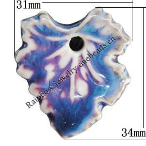 Porcelain Pendants，Leaf 34x31mm Hole:4mm, Sold by Bag 
