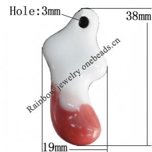 Porcelain Pendants，38x19mm Hole:3mm, Sold by Bag 