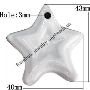 Porcelain Pendants，Star 43x40mm Hole:3mm, Sold by Bag 