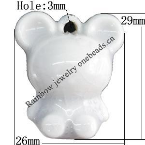 Porcelain Pendants，Animal 29x26mm Hole:3mm, Sold by Bag 