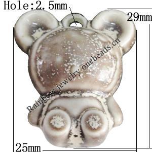 Porcelain Pendants，Animal 29x25mm Hole:2.5mm, Sold by Bag 