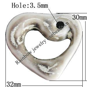 Porcelain Pendants，Heart 30x32mm Hole:3.5mm, Sold by Bag 
