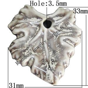 Porcelain Pendants，Leaf 33x31mm Hole:3.5mm, Sold by Bag 