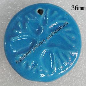 Porcelain Pendants, Flat Round 36mm Hole:2.5mm, Sold by Bag