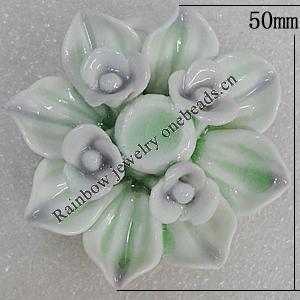 Porcelain Pendants, Flower 50mm Hole:4mm, Sold by Bag