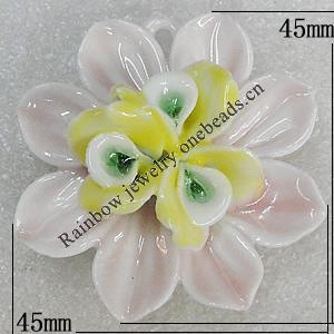Porcelain Pendants, Flower 45mm Hole:6x2.5mm, Sold by Bag