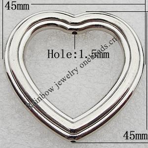Jewelry findings, CCB Plastic Donut Platina Plated, Heart 45x45mm Hole:1.5mm, Sold by Bag