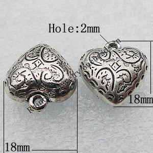 Jewelry findings, CCB Plastic Beads Antique Silver, Heart 18x18mm Hole:2mm, Sold by Bag