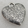 Jewelry findings, CCB Plastic Pendant Antique Silver, Heart 25x24mm Hole:3.5mm, Sold by Bag