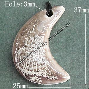 Porcelain Pendants，Moon 37x25mm Hole:3mm, Sold by Bag 