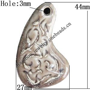 Porcelain Pendants，44x27mm Hole:3mm, Sold by Bag 