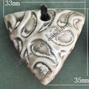 Porcelain Pendants，Triangle 35x33mm Hole:4mm, Sold by Bag 