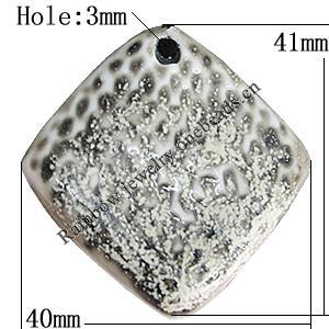 Porcelain Pendants，Diamond 41x40mm Hole:3mm, Sold by Bag 