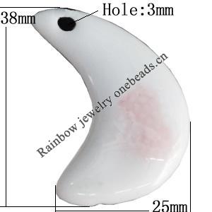 Porcelain Pendants，Moon 38x25mm Hole:3mm, Sold by Bag 