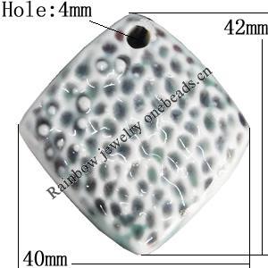 Porcelain Pendants，Diamond 42x40mm Hole:4mm, Sold by Bag 
