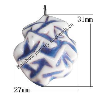 Porcelain Pendants，31x27mm, Sold by Bag 