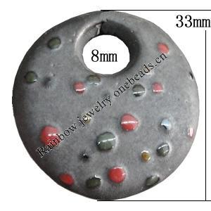 Porcelain Pendants，Flat Round 33mm Hole:8mm, Sold by Bag 
